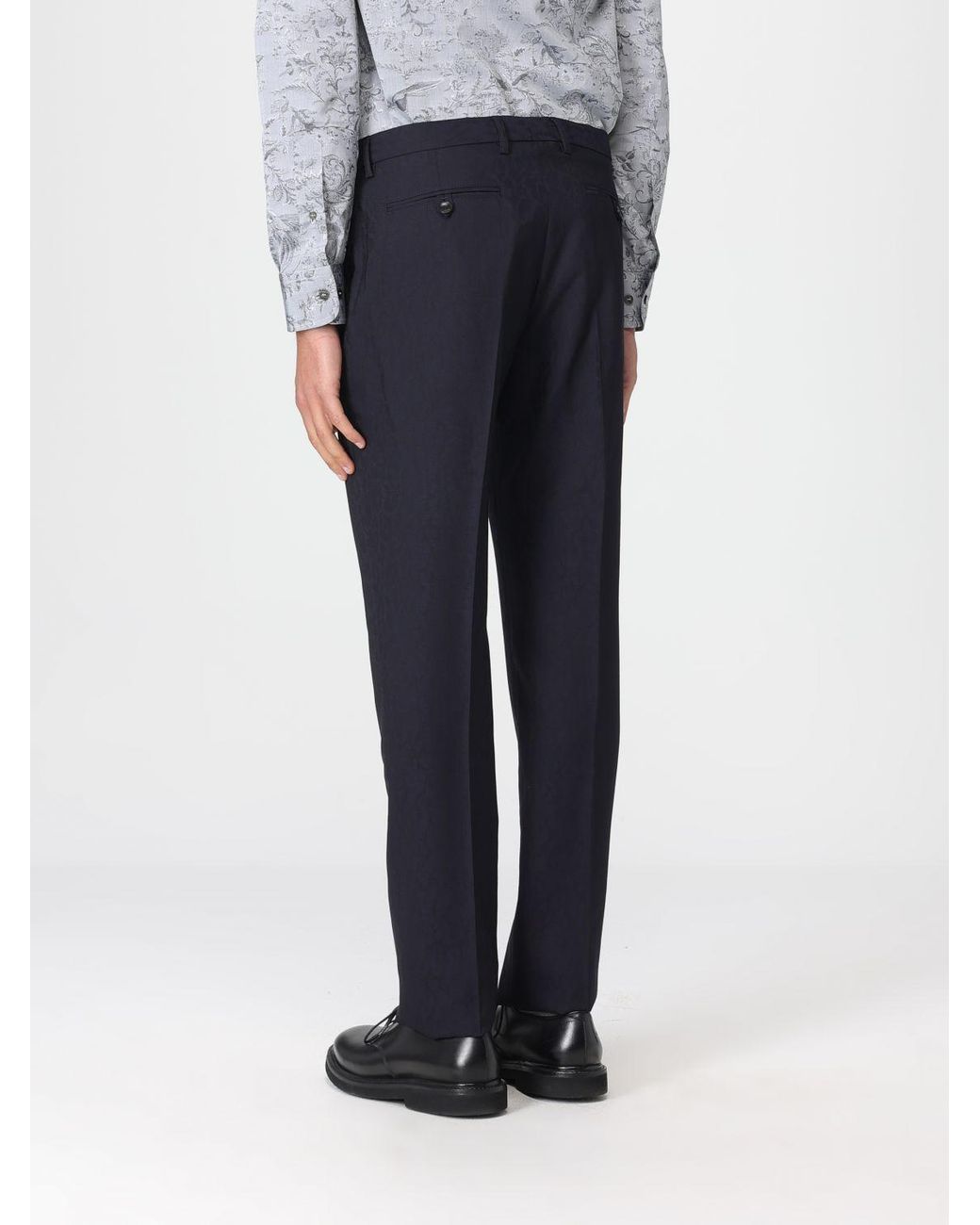 Etro Blue Pleated Tailored Trousers for men