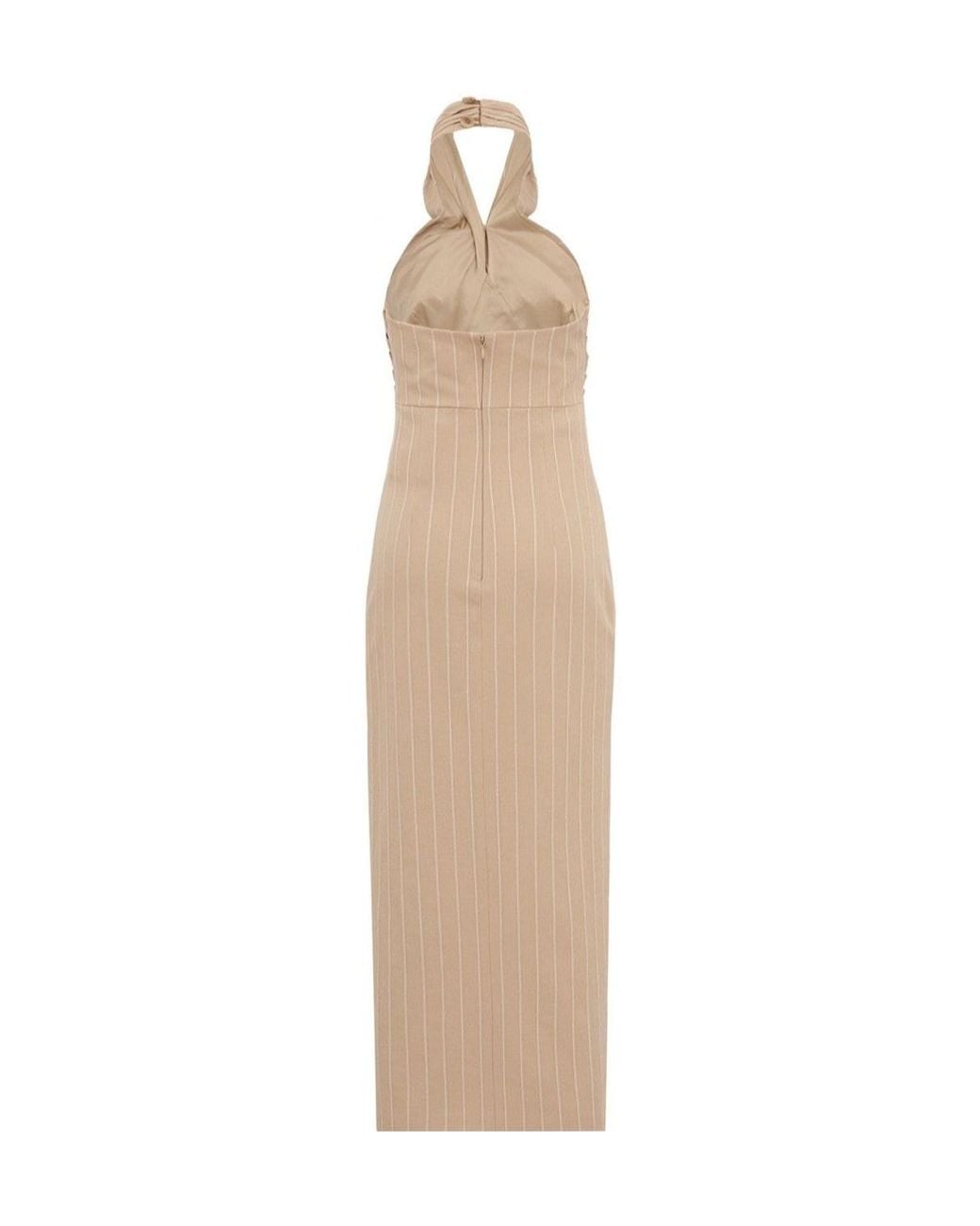 GIUSEPPE DI MORABITO Natural Halter-Neck Striped Dress