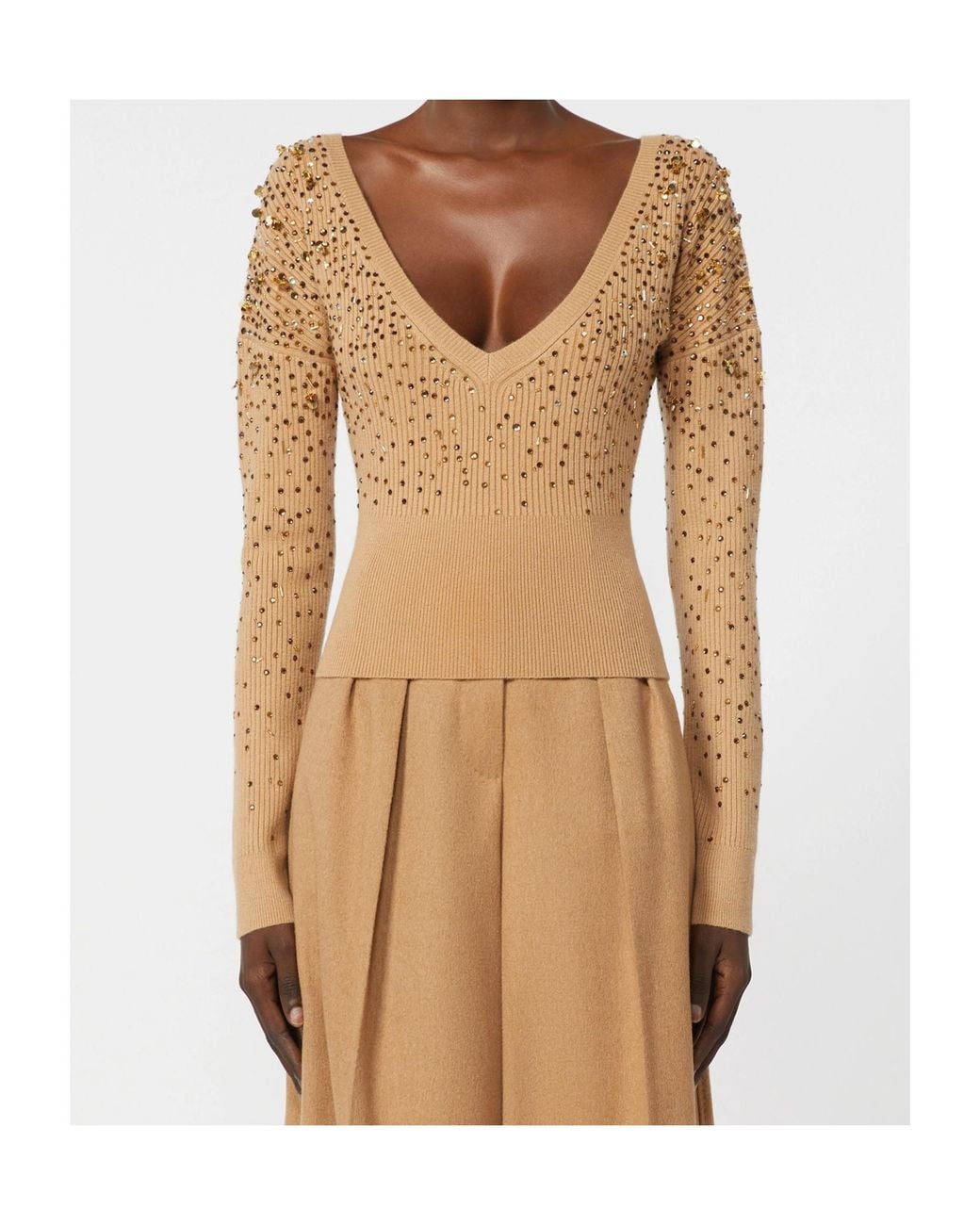 Max Mara Natural Gang Embellished V-Neck Sweater