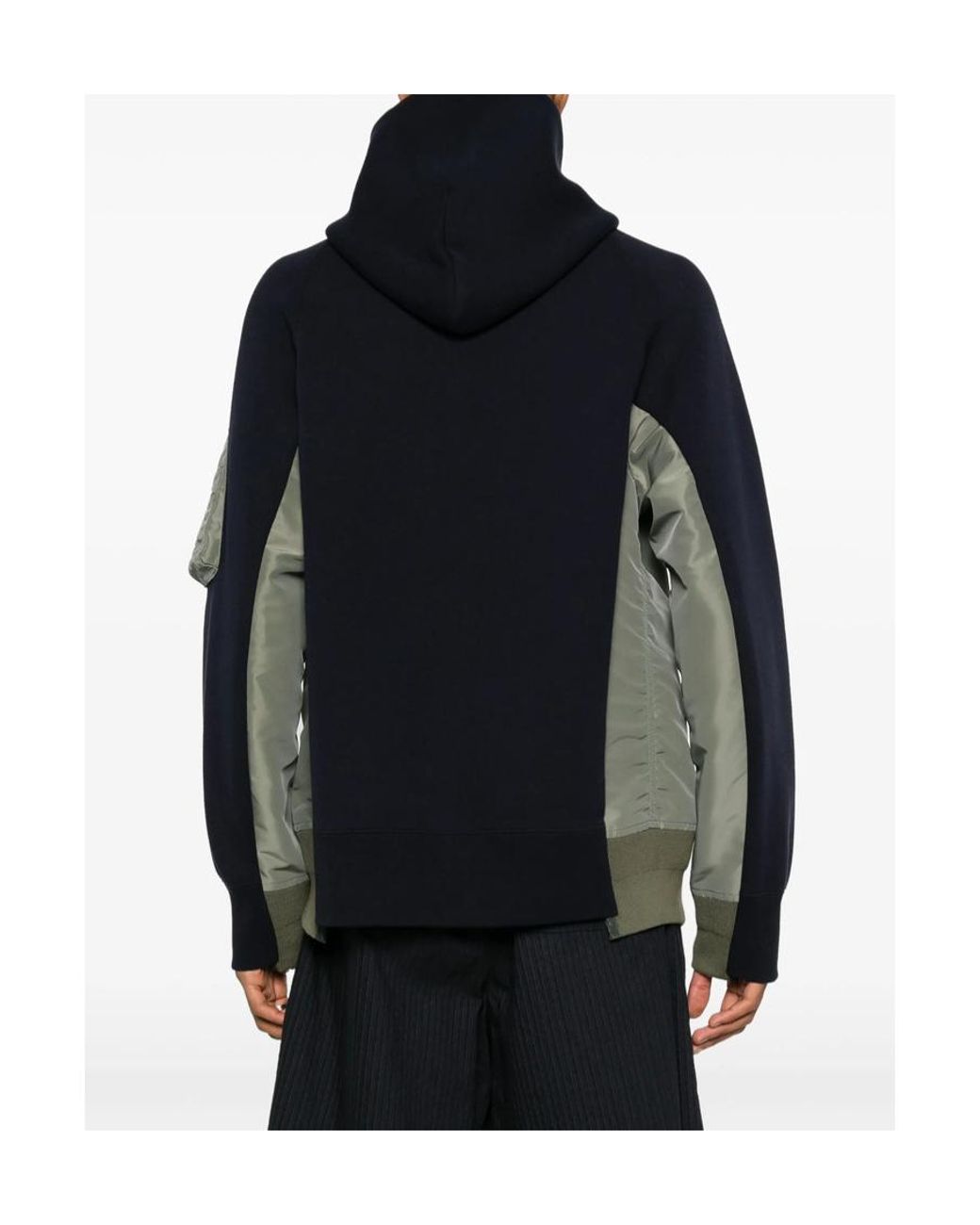 Sacai Blue Panelled Drawstring Hoodie for men