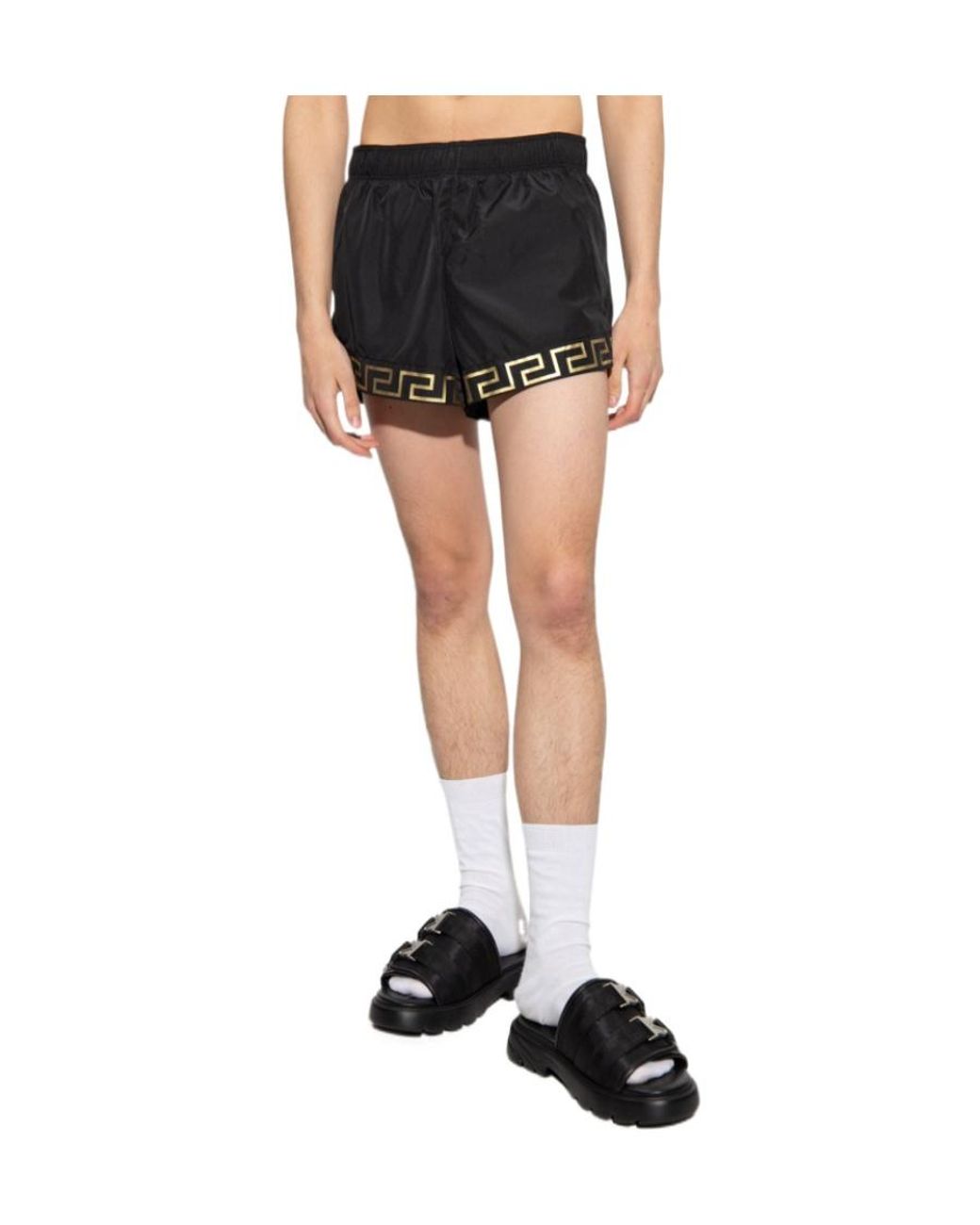 Versace Black Greca Logo-Print Shorts for men