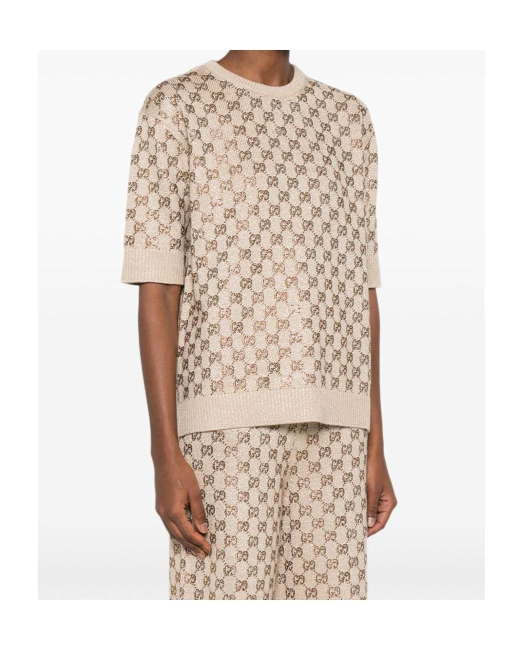 Gucci Natural Wool Cashmere Sweater With Crystals