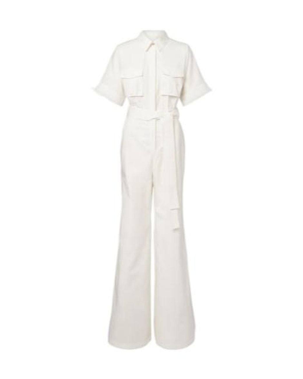 Elie Saab White Belted Cotton Jumpsuit