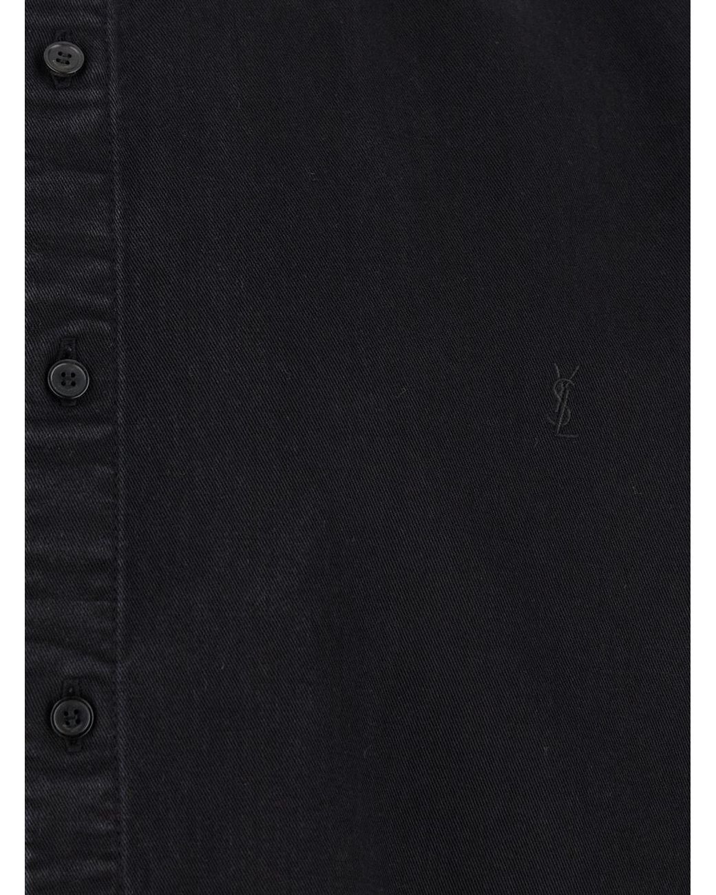 Saint Laurent Black Cassandre Relaxed-Fit Denim Shirt for men