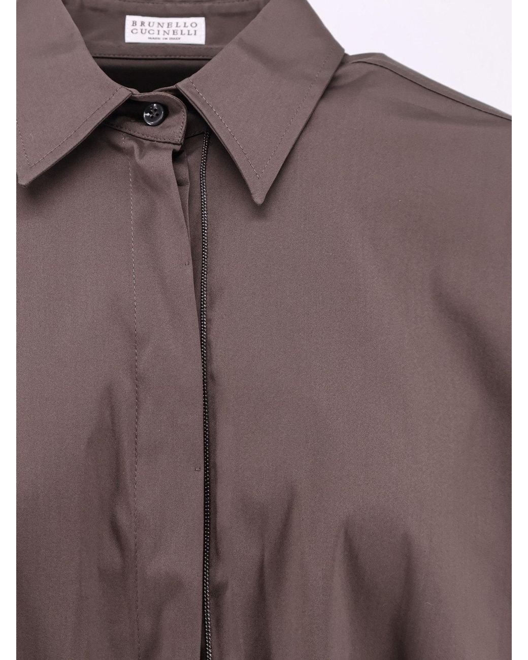Brunello Cucinelli Brown Collared Long-Sleeve Shirt