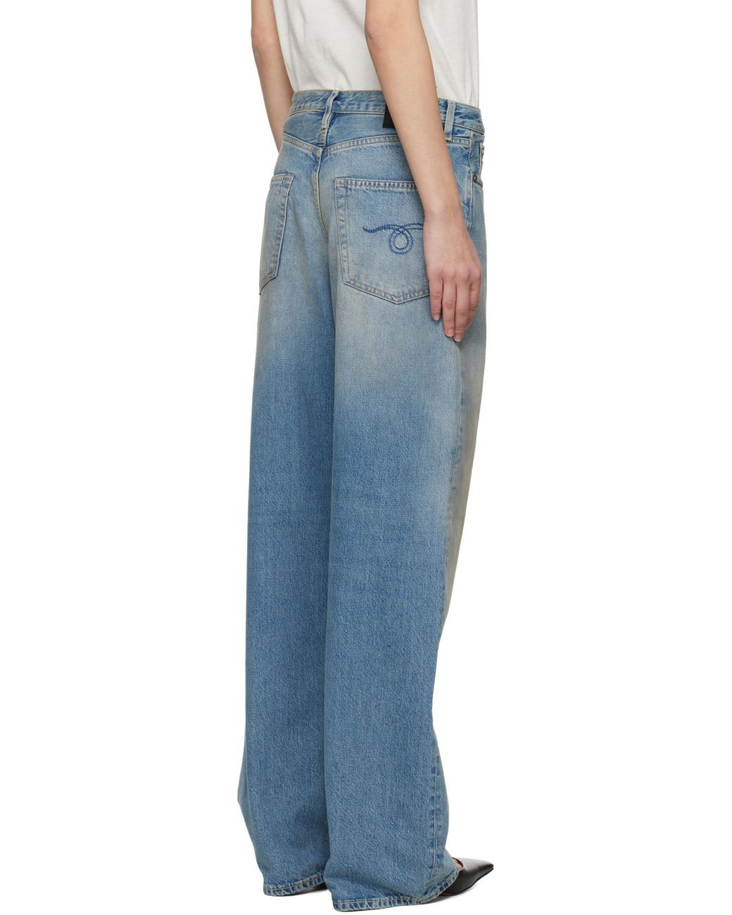 R13 Blue Wide-Leg Distressed Jeans