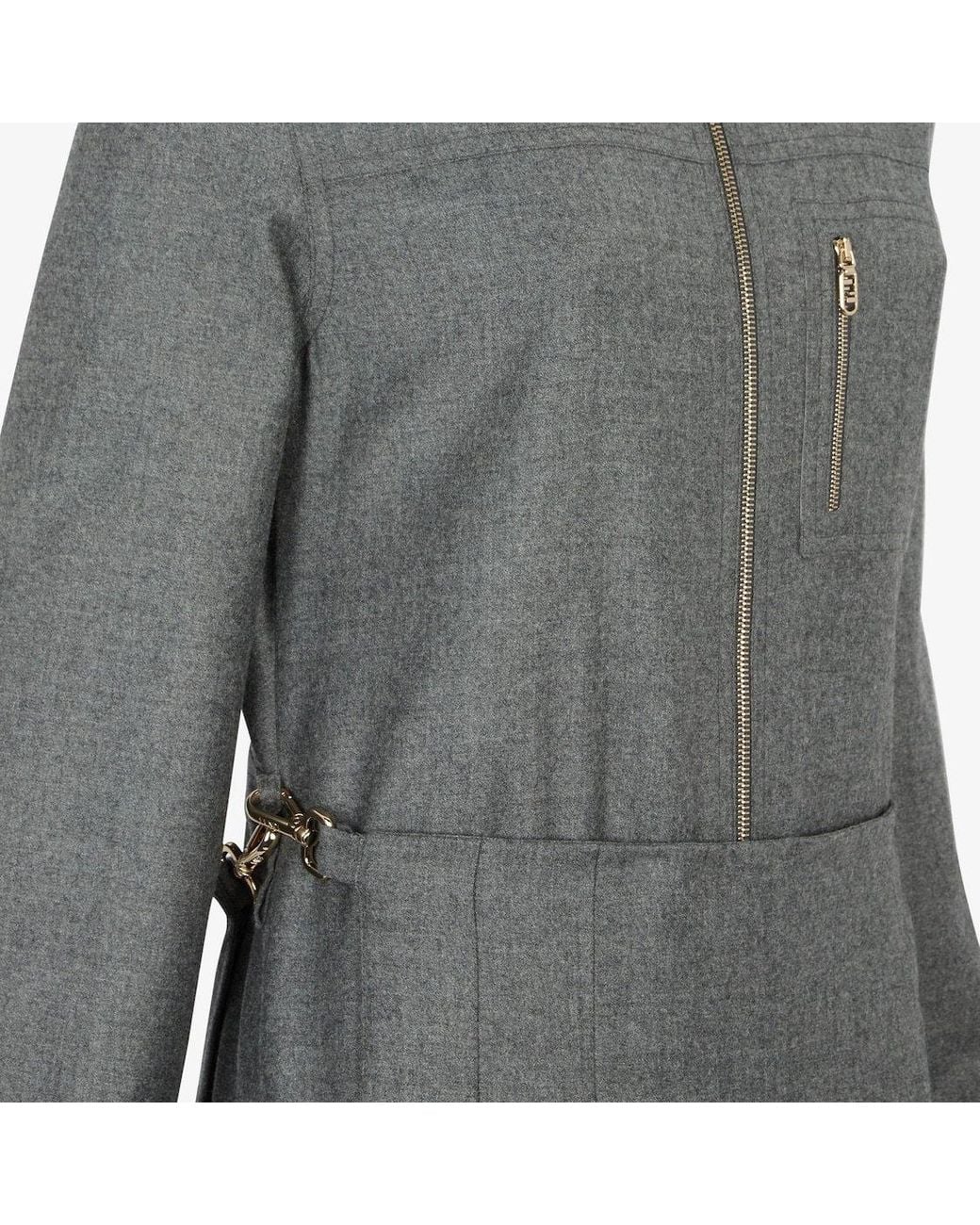 Fendi Gray Long Sleeved Pleated Shirt-Style Jumpsuit
