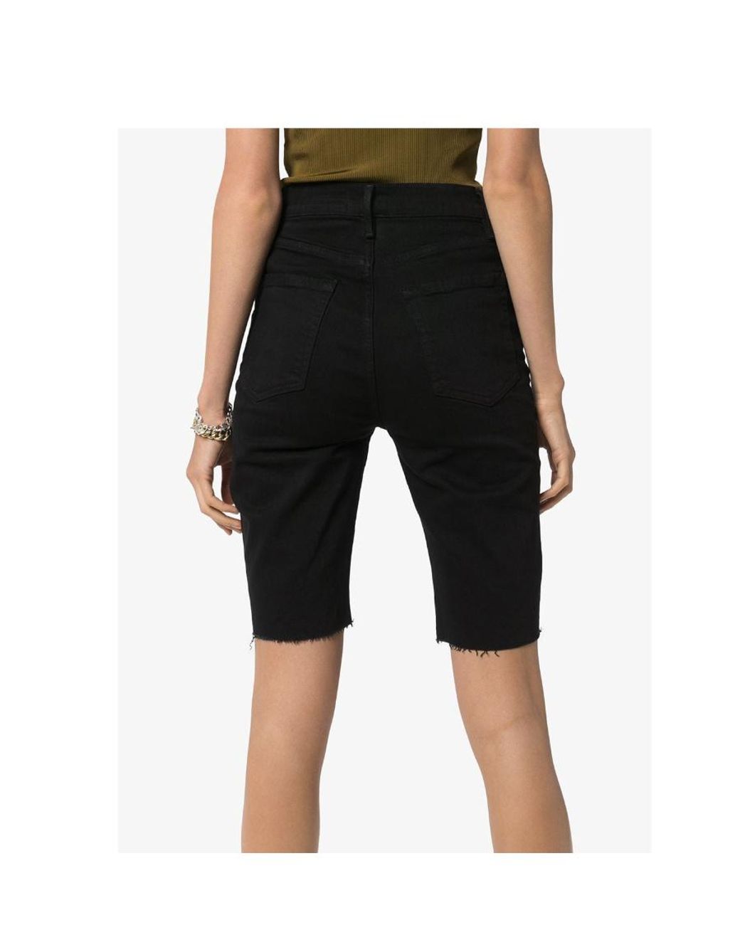 FRAME Black Le Vintage Bermuda Raw-Edge Shorts