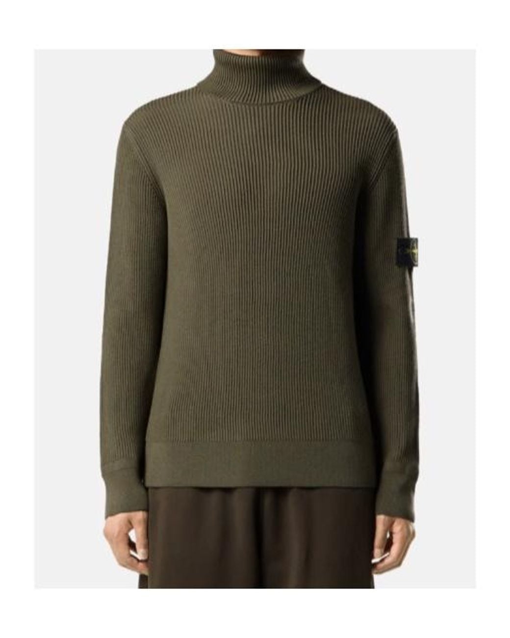 Stone Island Green Logo Patch Ribbed Jumper for men