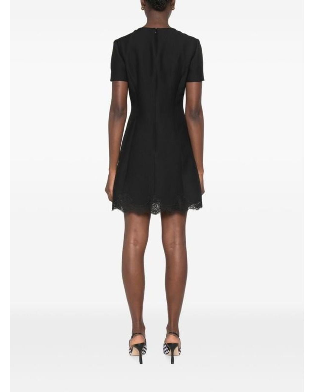 Valentino Black Lace Hem Crewneck Dress