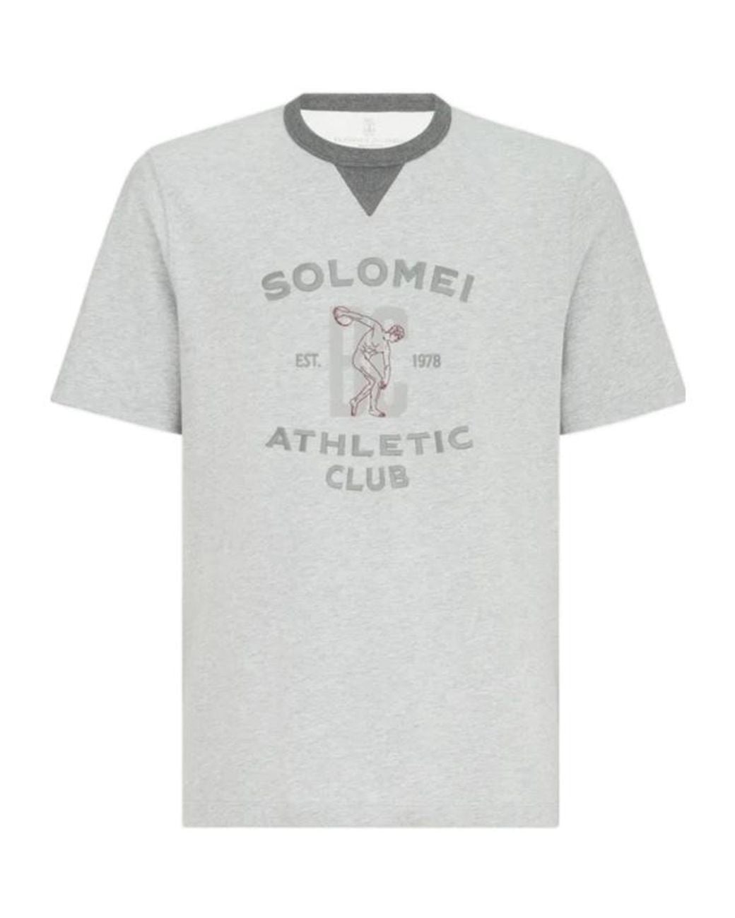 Brunello Cucinelli Gray Cotton Jersey Crew Neck T-Shirt With Print for men