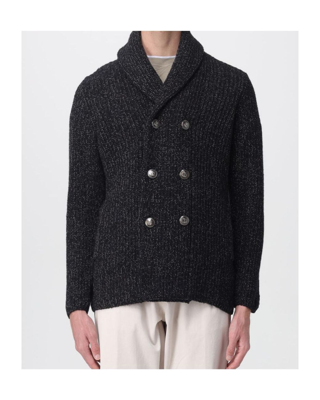 Brunello Cucinelli Black Long-Sleeved Double-Breasted Cardigan for men