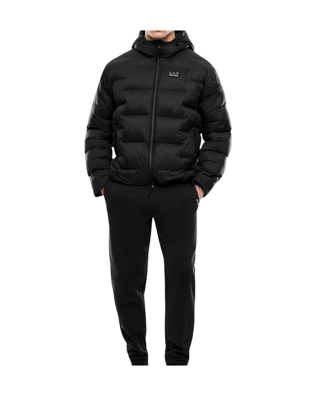 EA7 Black Logo-Patch Quilted Jacket for men