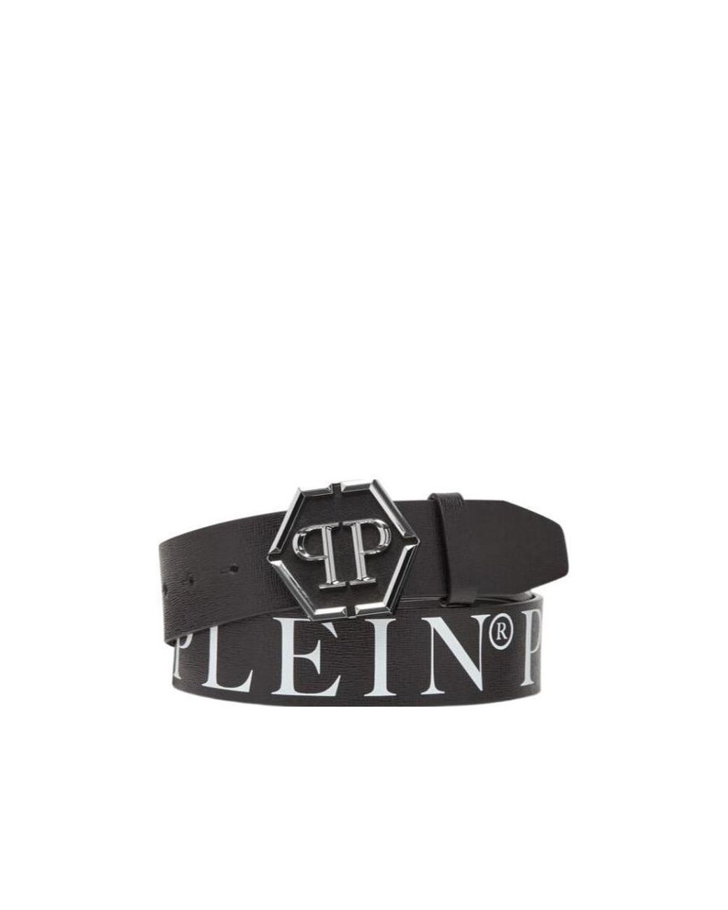 Philipp Plein Black Hexagon-Logo Buckle Belt for men