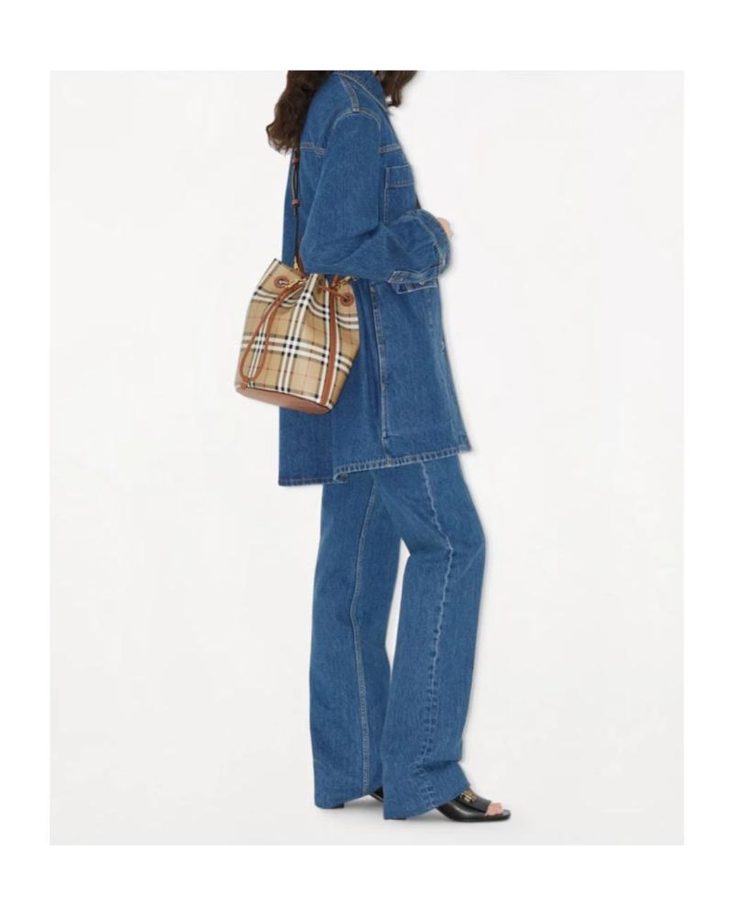 Burberry Natural Small Tb Checked Bucket Bag