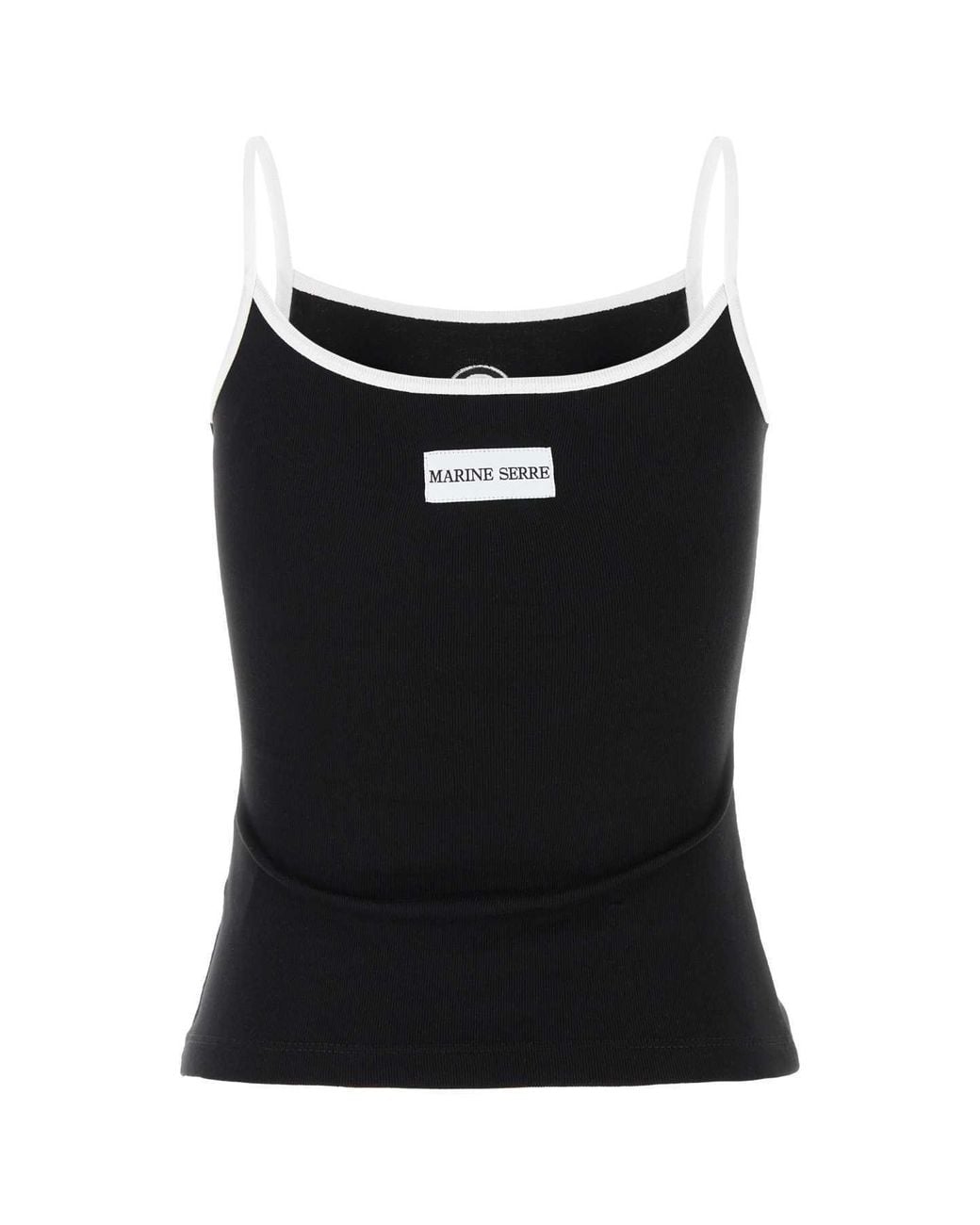 MARINE SERRE Black Contrast Trim Moon Logo Ribbed Tank Top