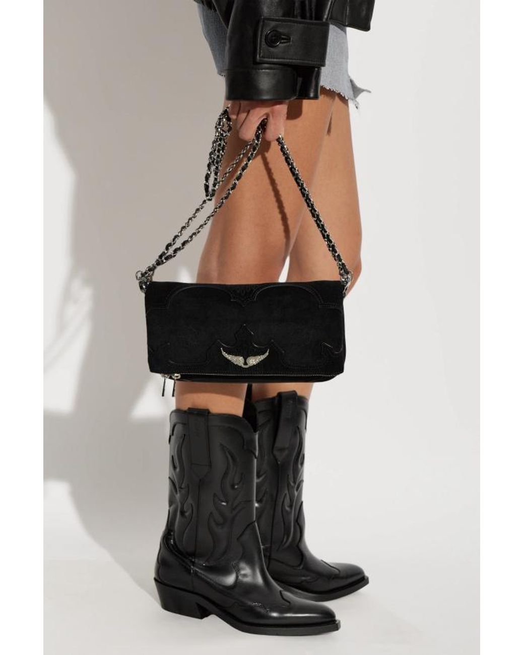 Zadig & Voltaire Black Rock Western Foldover Top Shoulder Bag