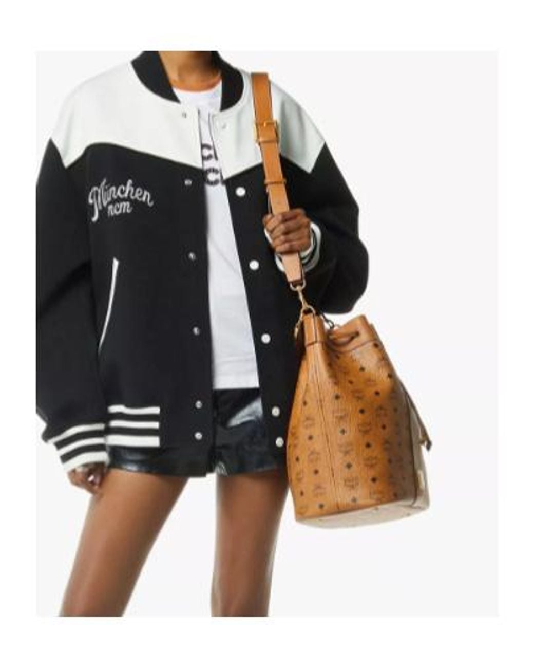MCM Brown Monogram Drawstring Bucket Bag