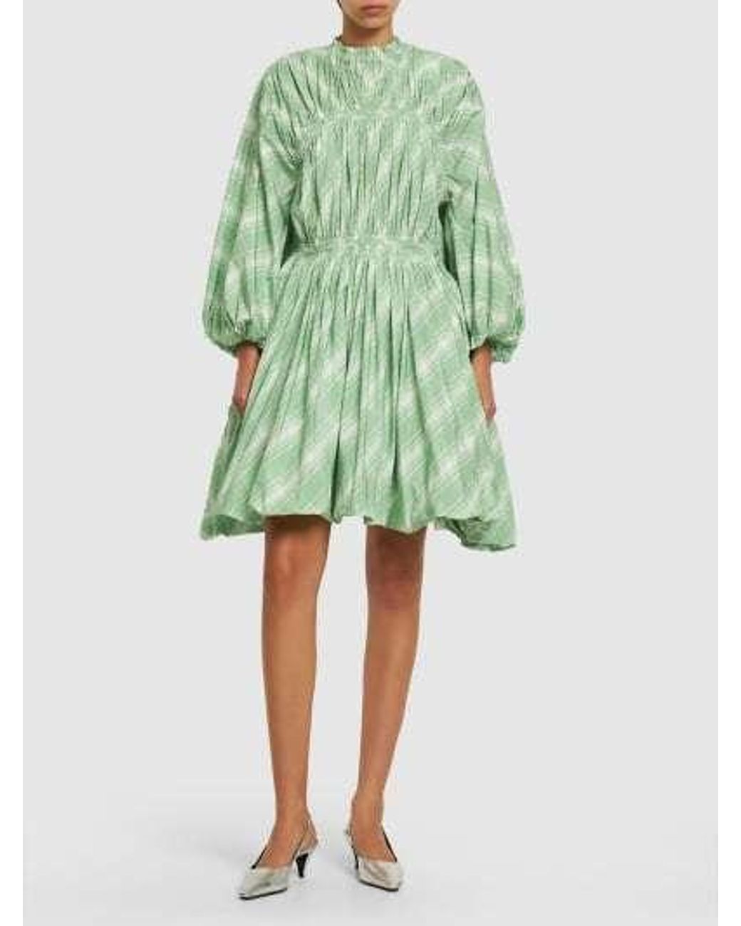 Jil Sander Green Plaid Long-Sleeved Dress