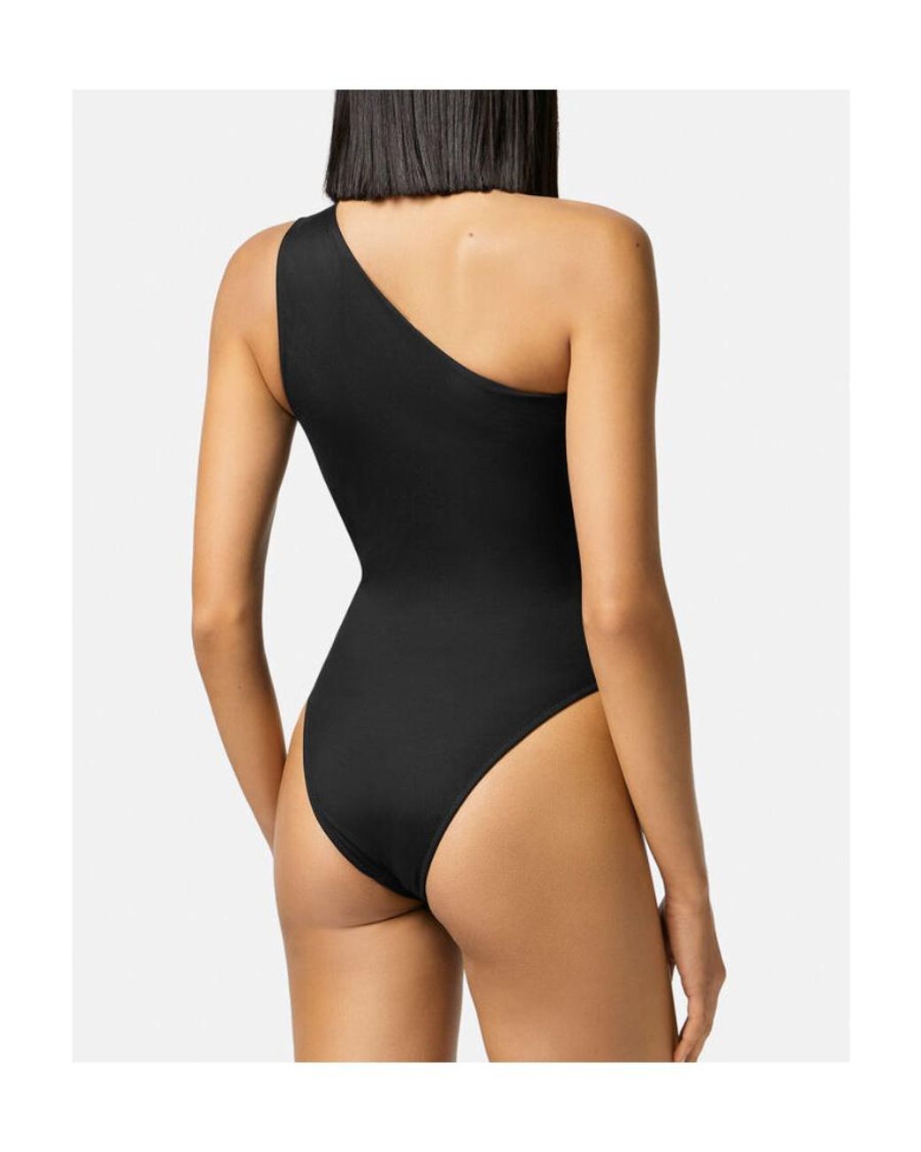 Versace Black One-Shoulder Cut-Out Swimsuit