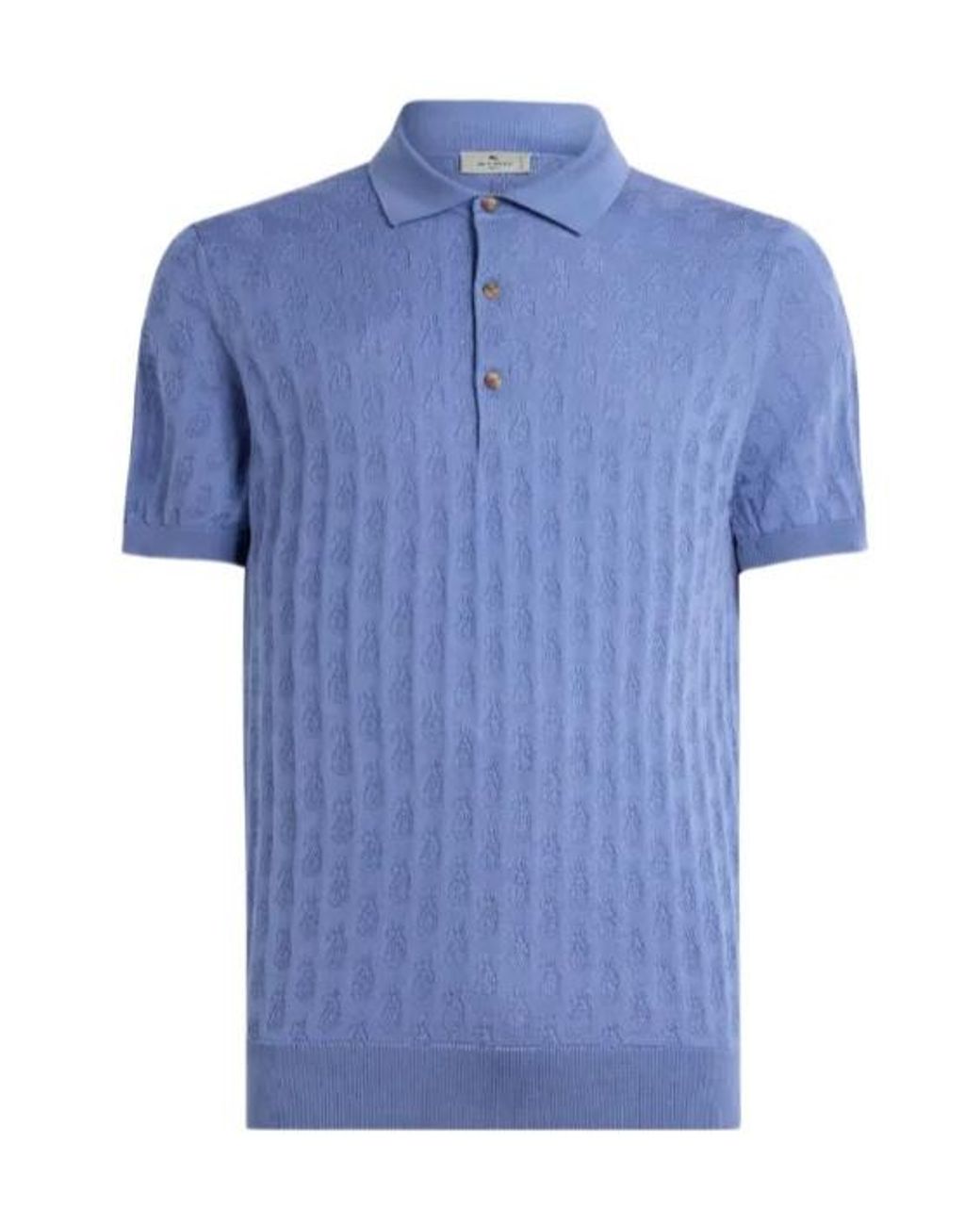 Etro Blue Knit Cotton Polo Shirt With Micro Paisley Motif for men