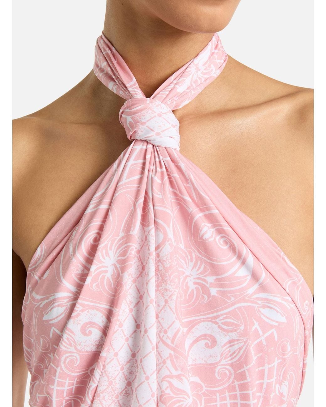 Balmain Pink Draped Halterneck Swimsuit