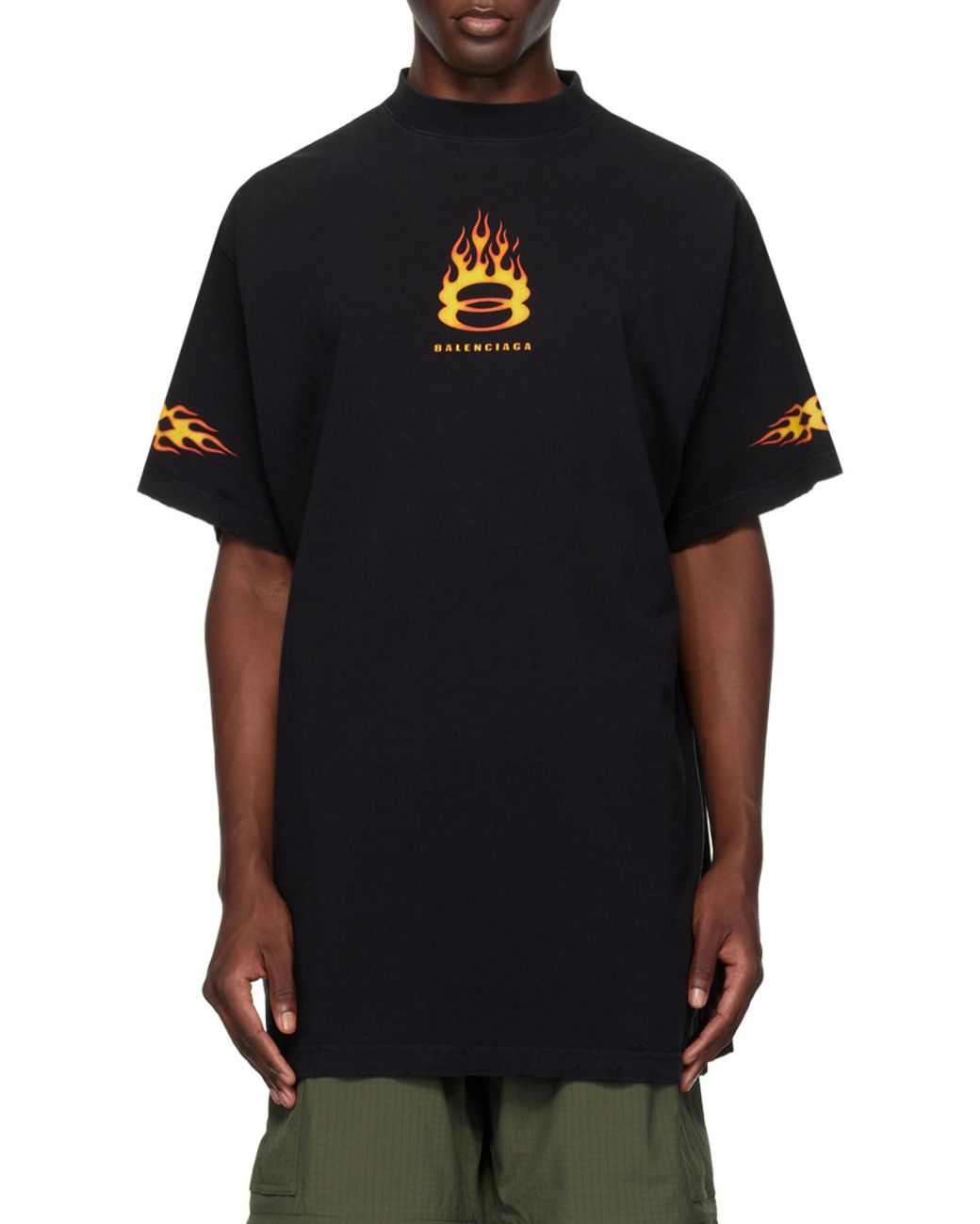 Balenciaga Black Flame Logo Oversized T-Shirt for men