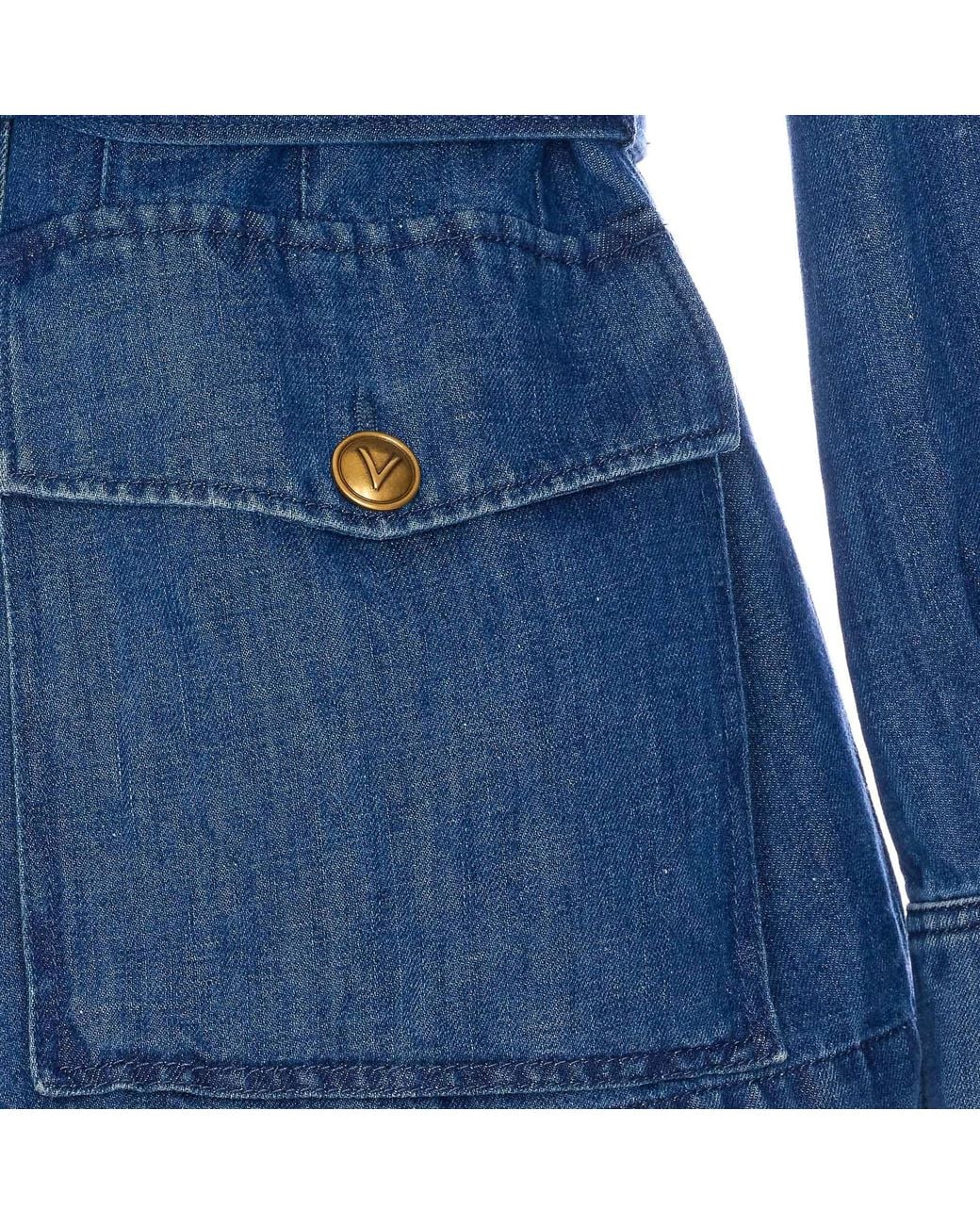 Valentino Blue Sahariana Belted Waist Denim Jacket