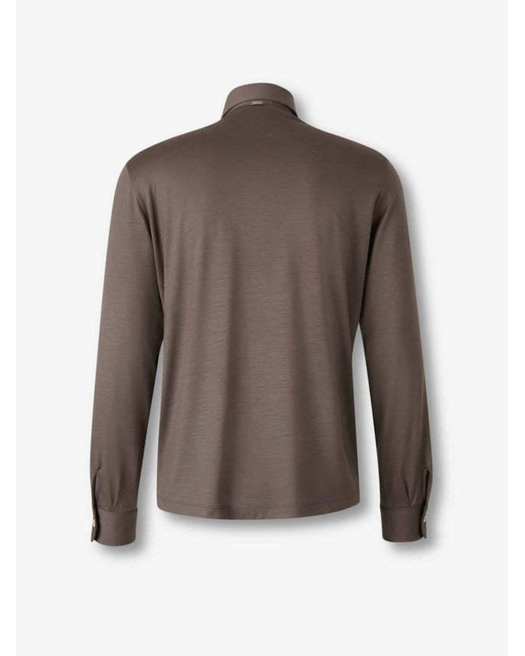 Herno Brown Button-Up Neck Long-Sleeved Polo Shirt for men