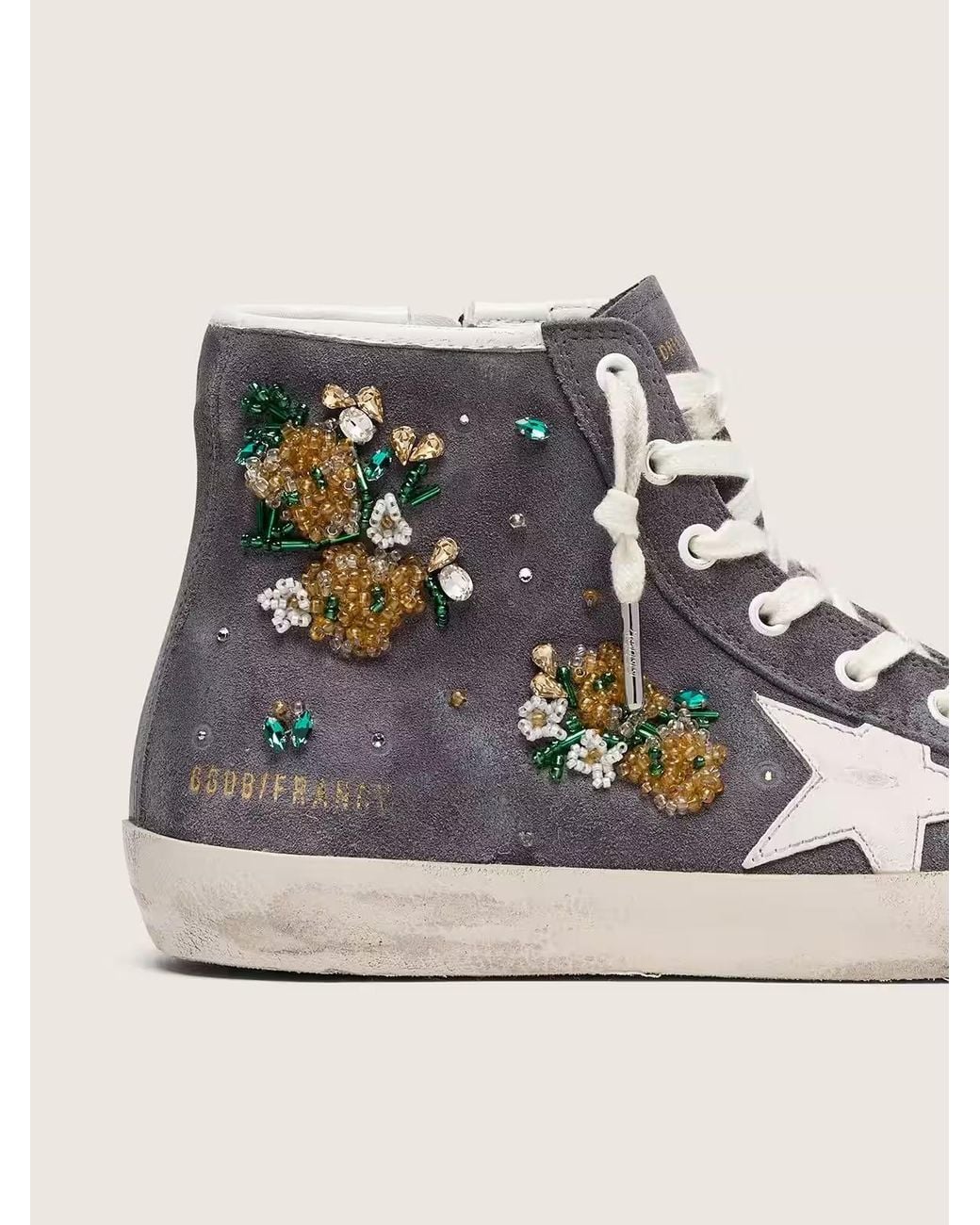 Golden Goose Deluxe Brand Brown Francy Suede Upper With Crystals And Flowers-Beads Embroidery Leather Star