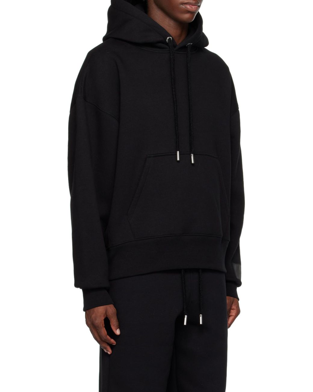 AMI Black Long-Sleeved Drawstring Hoodie for men