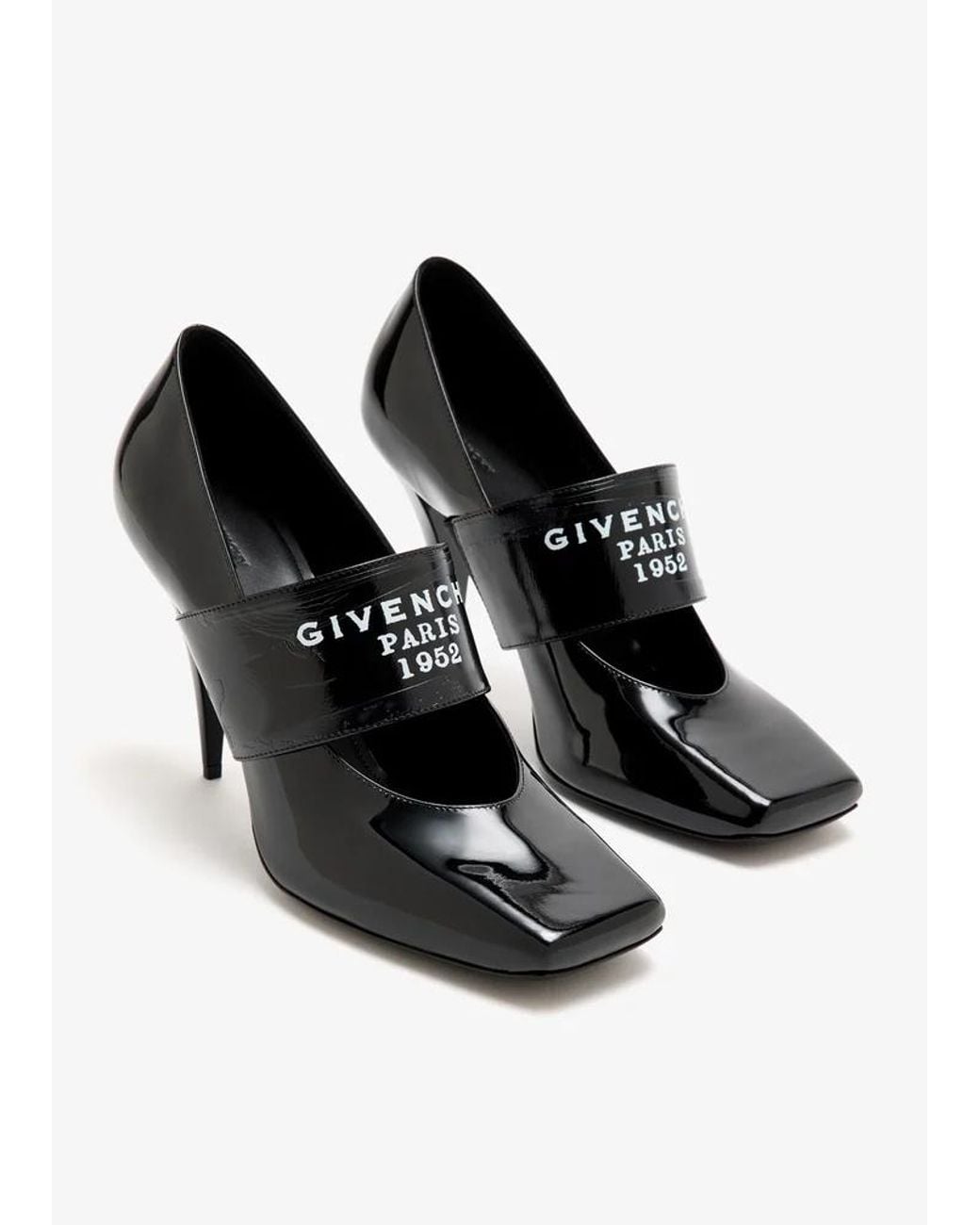 Givenchy Black Paris Logo Printed 1952 Square-Toe Pumps
