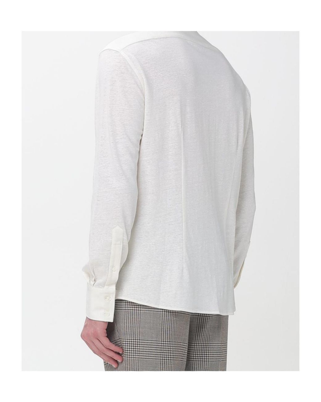 Brunello Cucinelli White Spread Collar Mélange Jersey Shirt for men