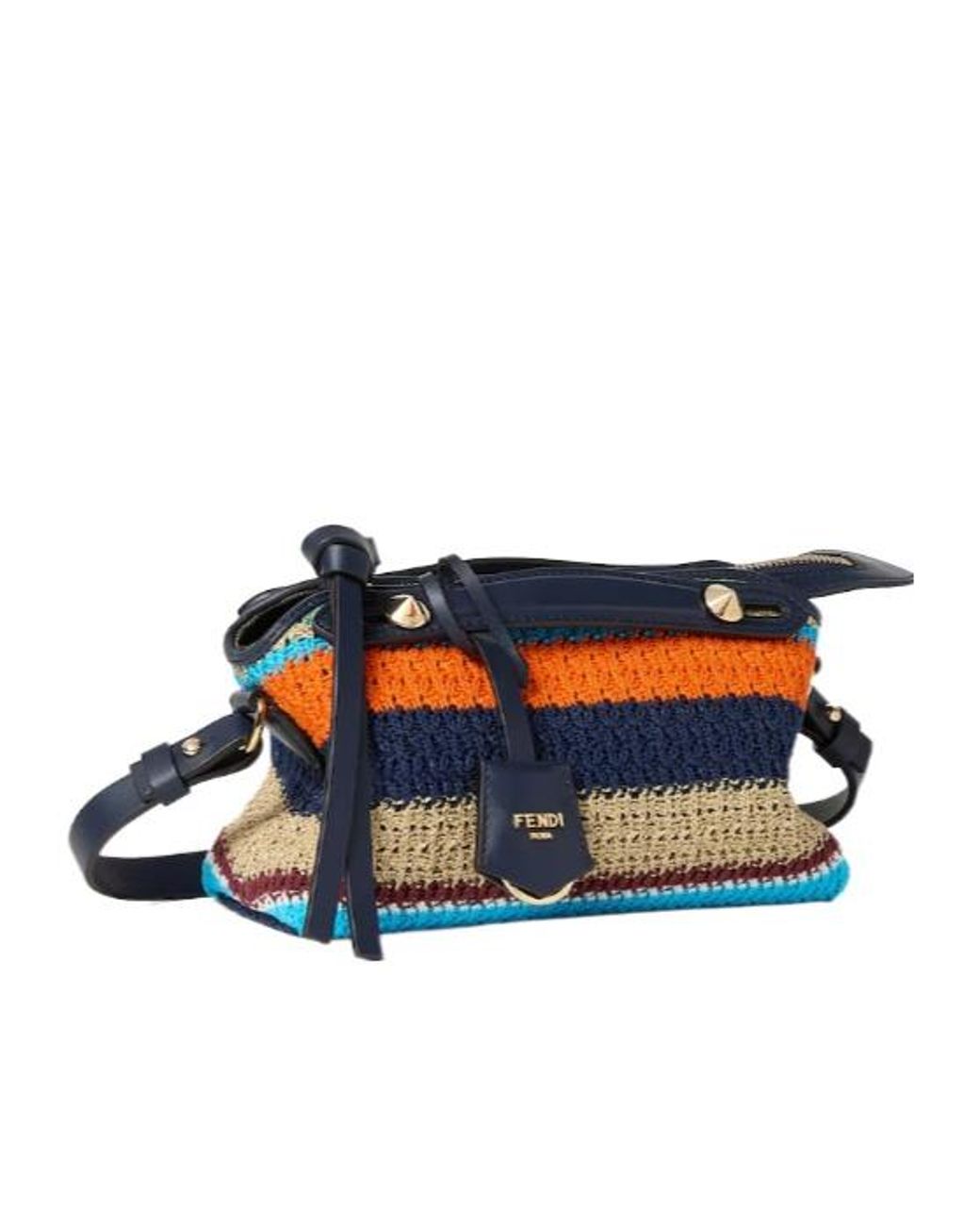 Fendi Blue By The Way Striped Crochet Tote Bag