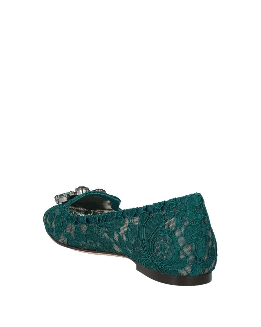 Dolce & Gabbana Green Shiny Rhinestone Flat Shoes
