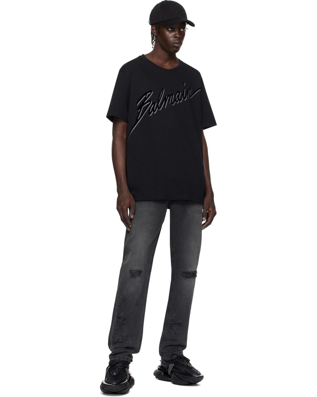 Balmain Black Logo Detailed Crewneck T-Shirt for men