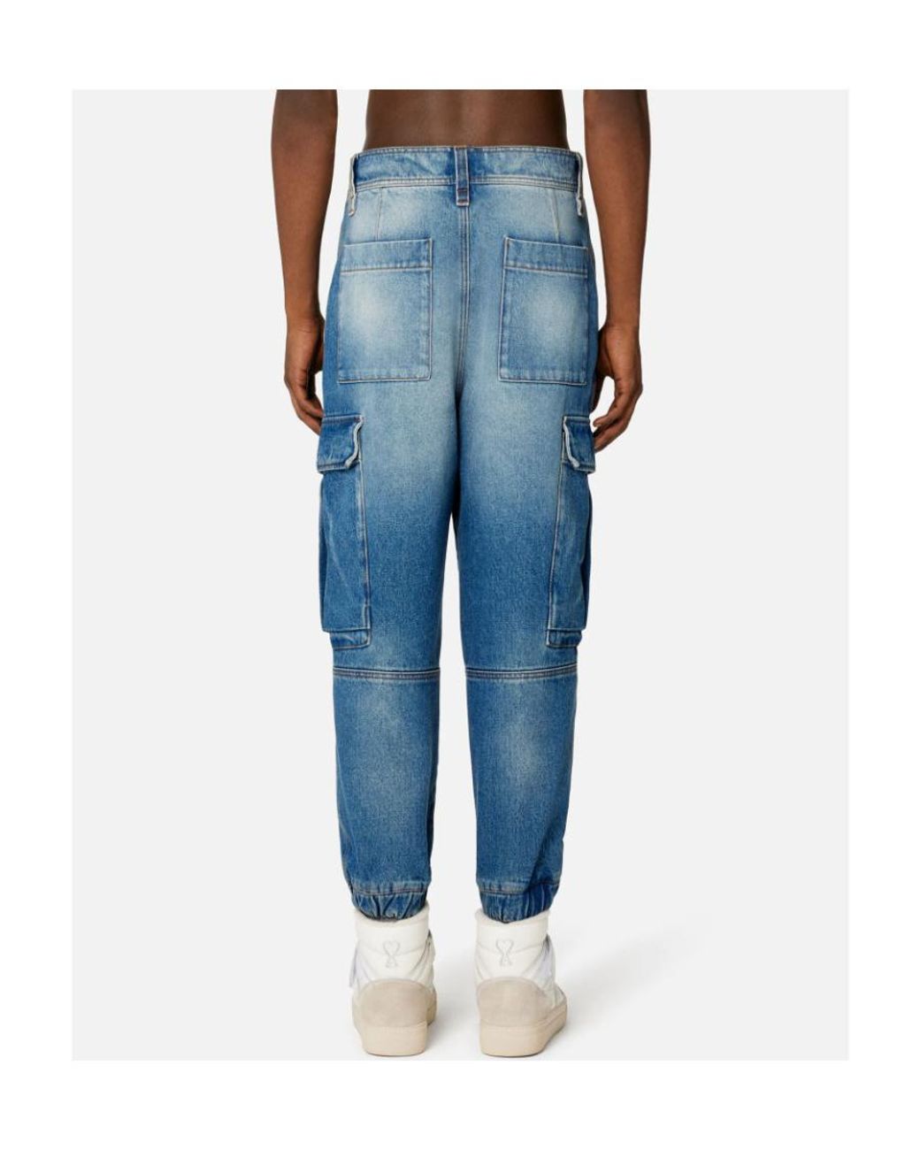 AMI Blue Mid-Wash Denim Cargo Pants for men