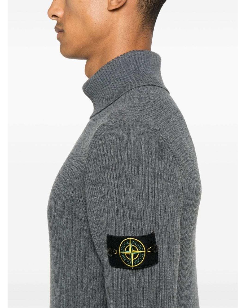 Stone Island Gray Virgin Wool Turtleneck Sweater for men