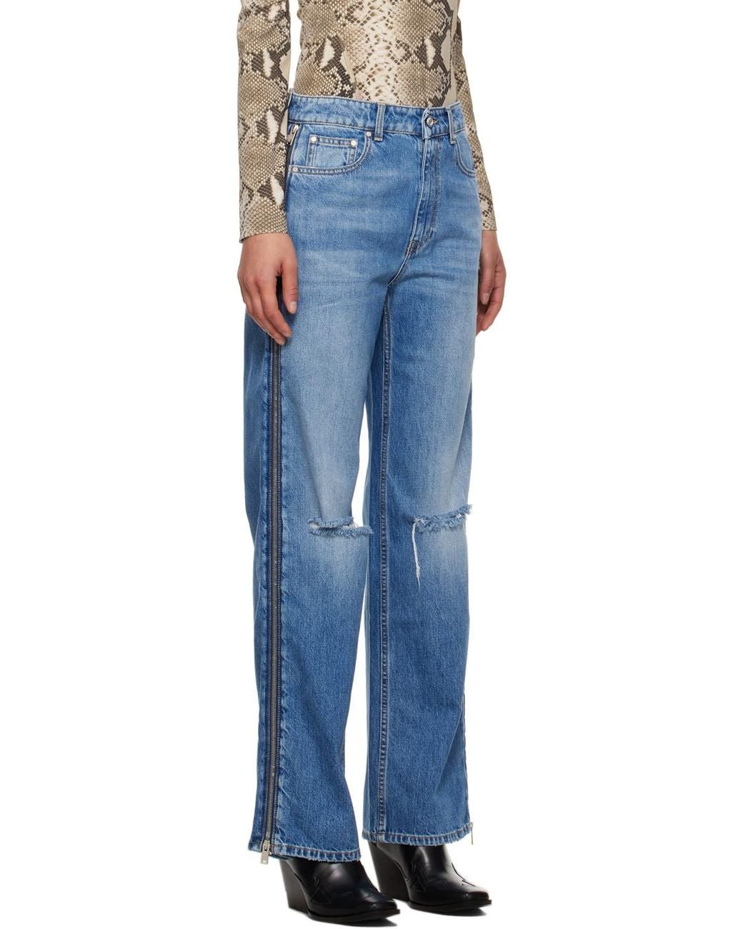 Stella McCartney Blue Logo Patch Straight Leg Jeans