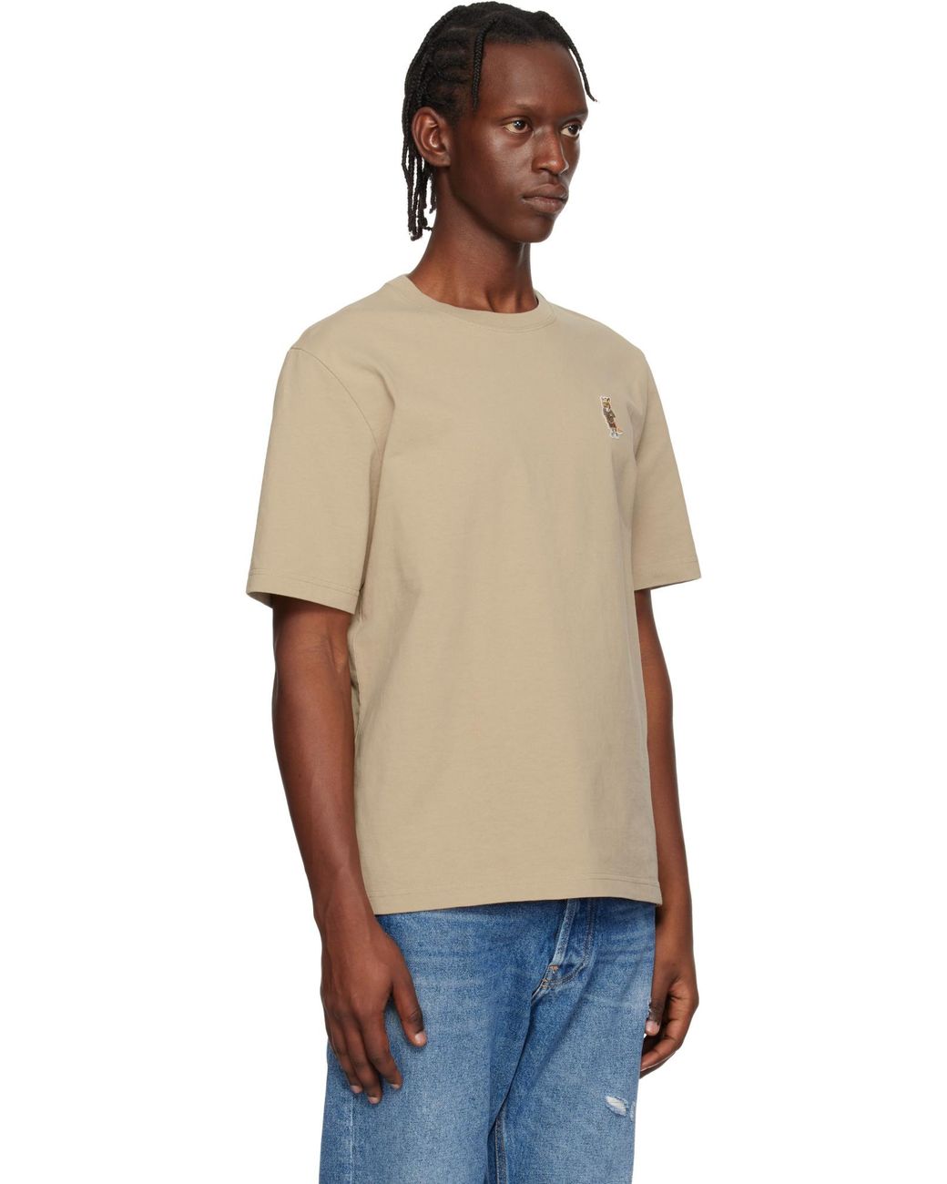 Maison Kitsuné Natural Embroidered T-Shirt for men