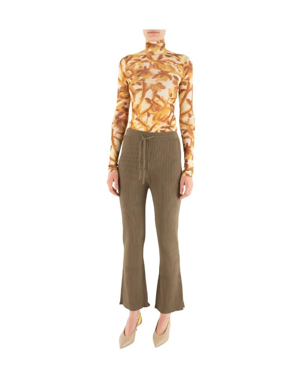 Nanushka Gray Ribbed Knitted Cropped Pants
