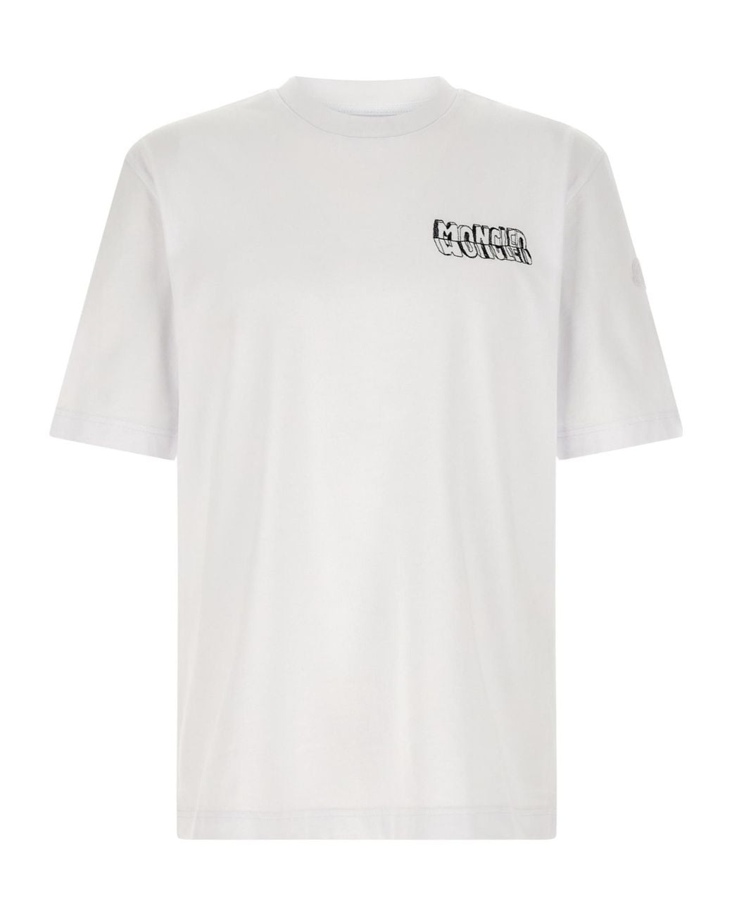 Moncler White Sketch Embroidered Logo Crewneck T-Shirt for men
