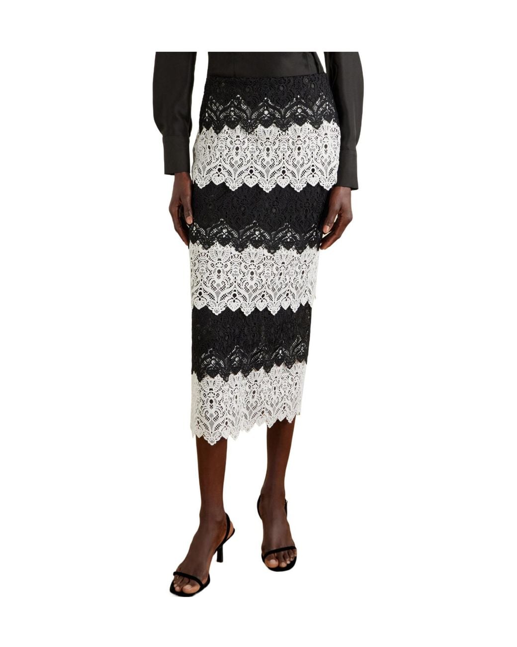 Carolina Herrera Black Lace Midi Skirt