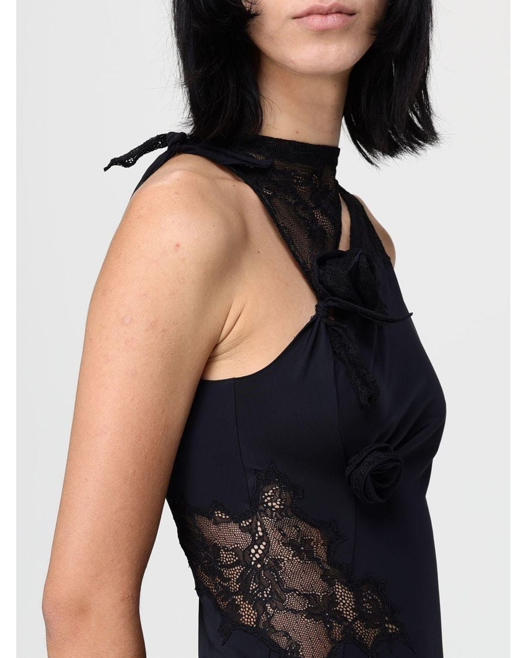 Coperni Black Lace Asymmetrical Maxi Dress