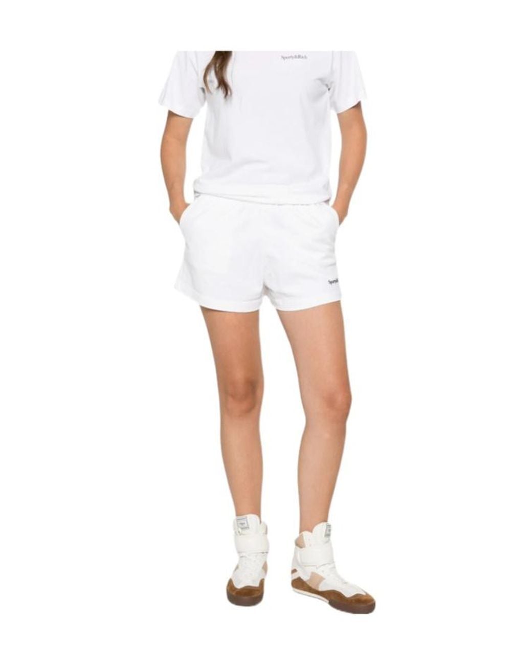 Sporty & Rich White Elastic Waist Shorts