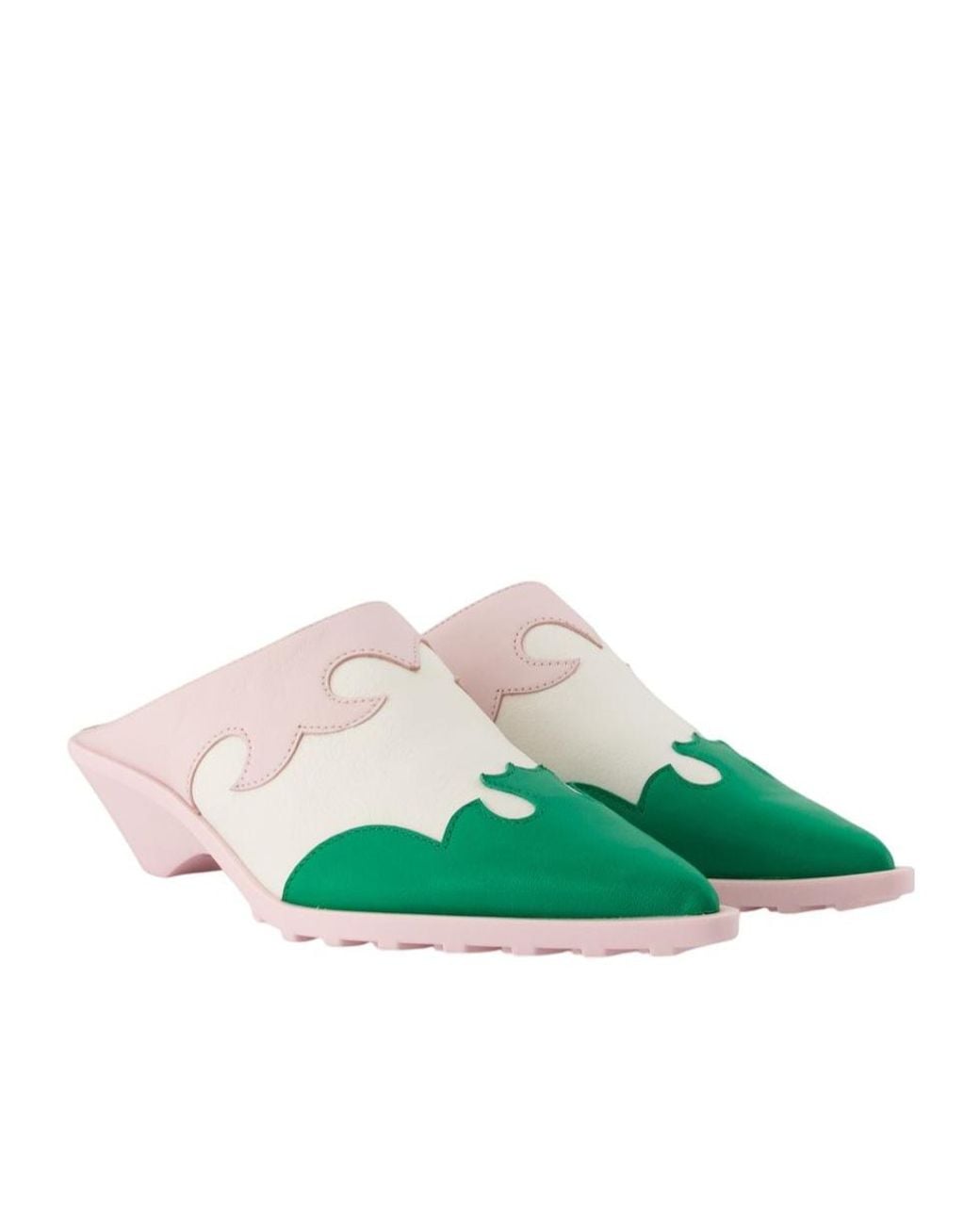 Camper Green Color-Block High-Heeled Mules