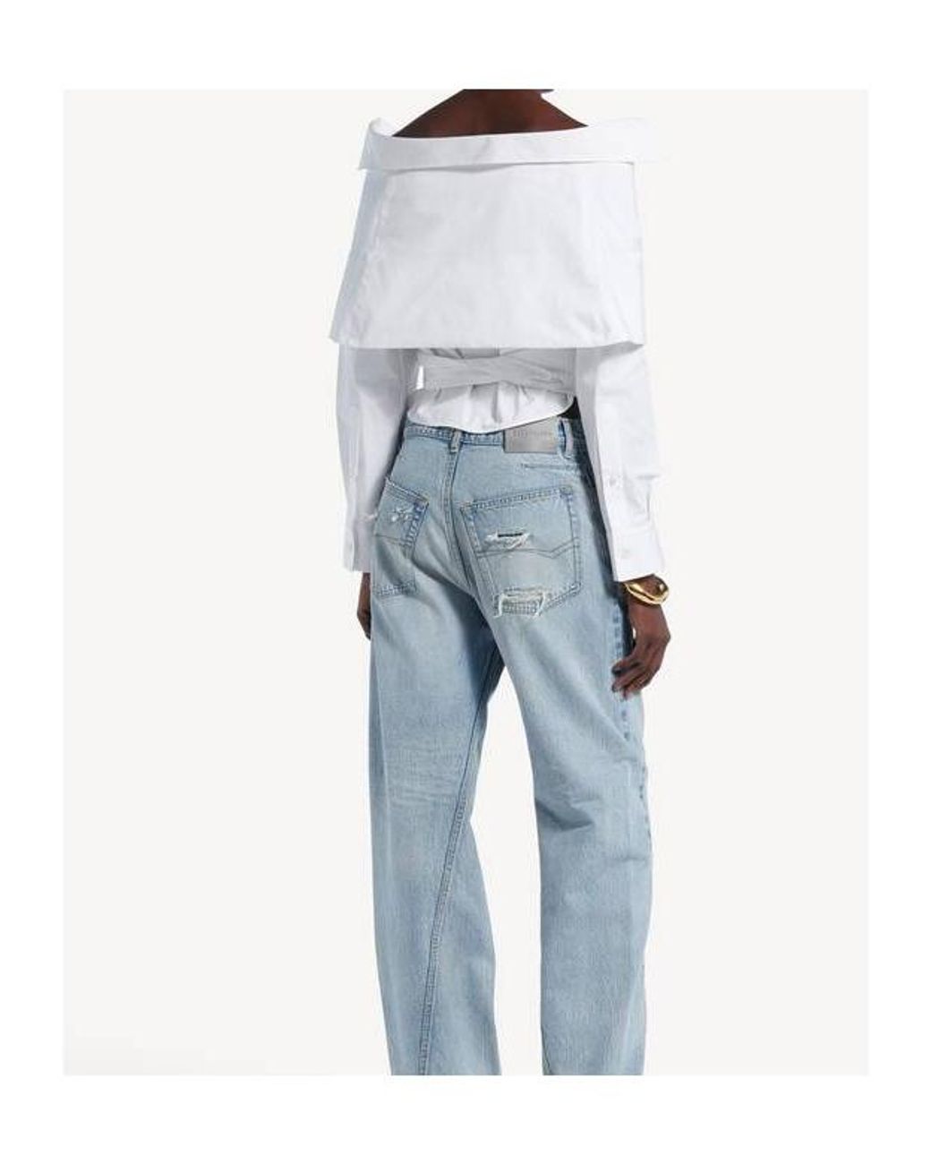 Balenciaga White Off-Shoulder Wrap Shirt