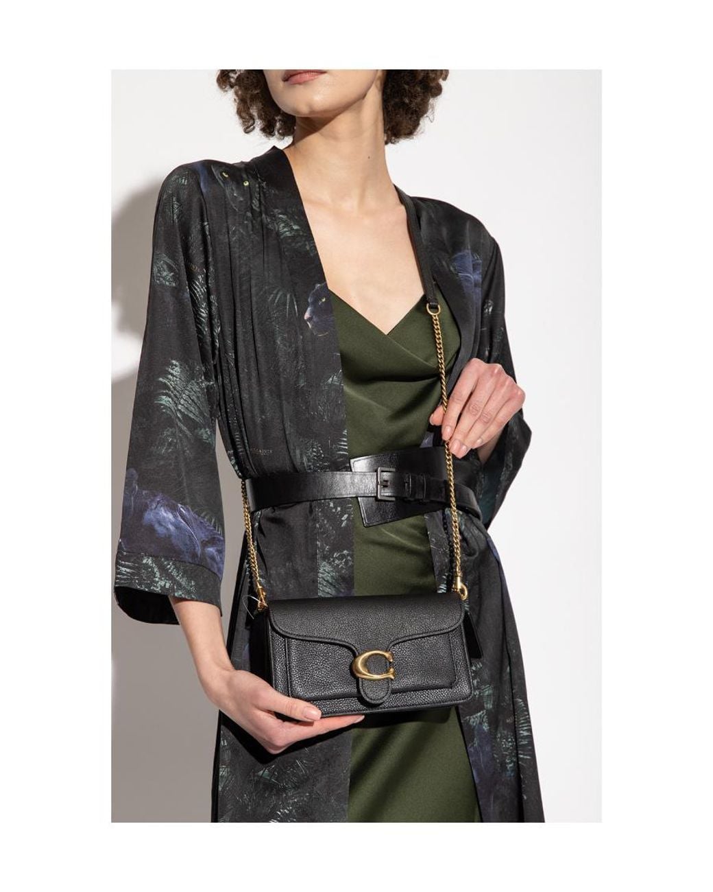 COACH Black Tabby Logo Plaque Chain-Linked Crossbody Bag