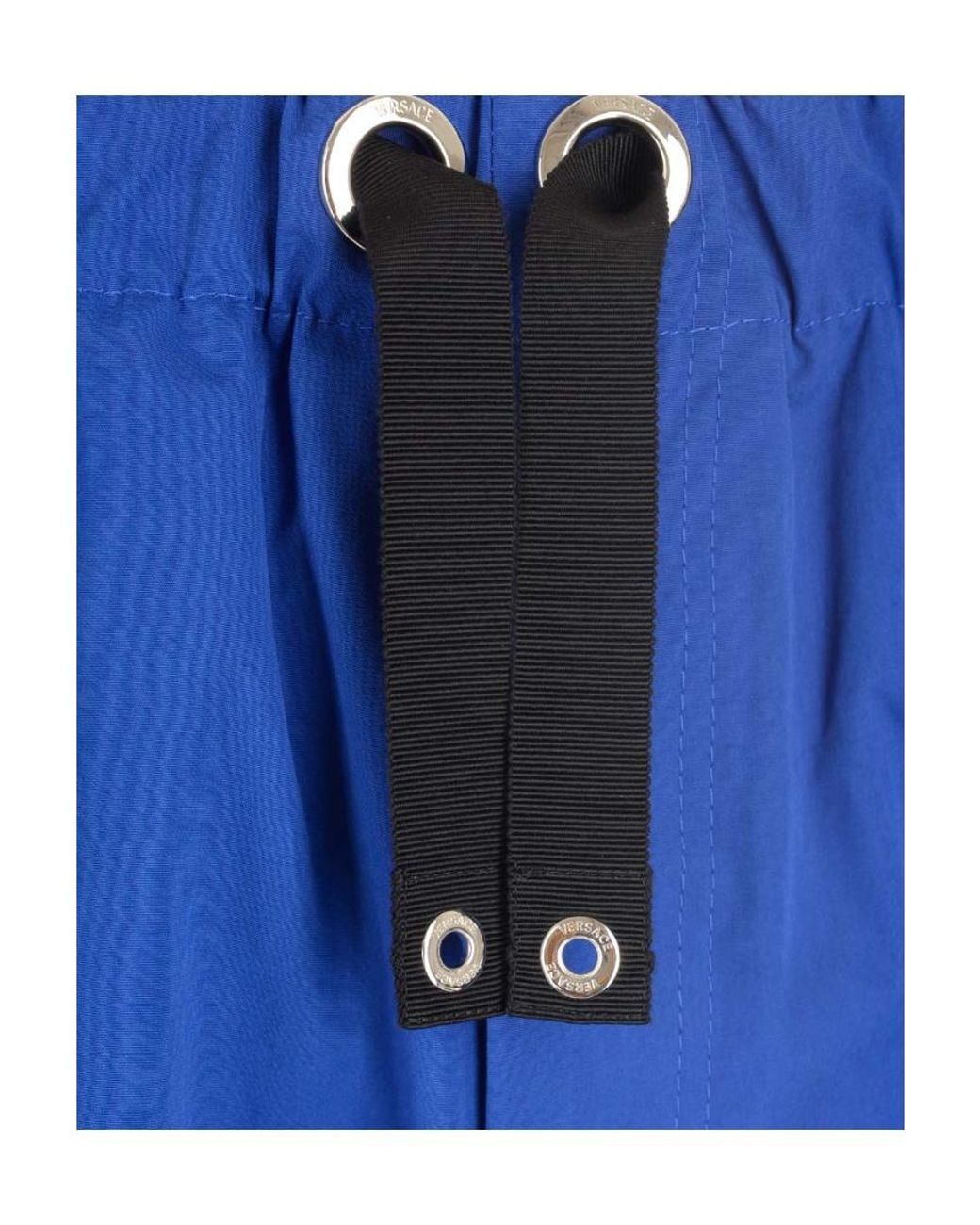 Versace Blue Logo-Embroidered Straight-Leg Drawstring Trousers for men