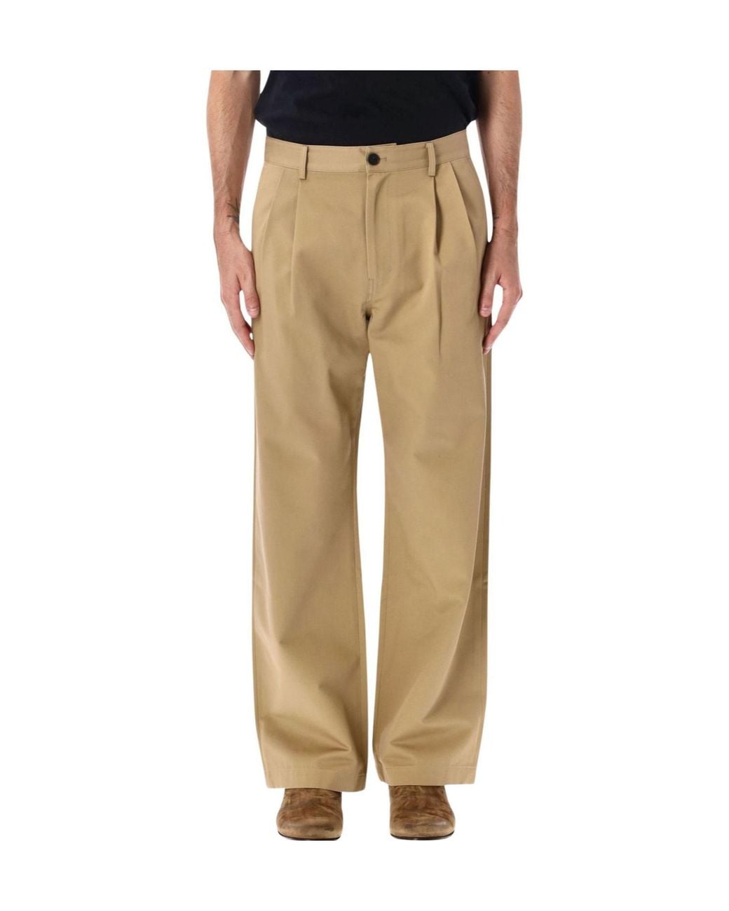 TONYWACK Natural Pleated Wide-Leg Chino Pants for men